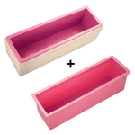 Ficha técnica e caractérísticas do produto 3PCS Soap Retângulo Mold Set DIY molde de silicone rosa Box + Caixa de Madeira Ferramenta Baking (1.2KG Soap Volume)