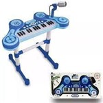 Piano e Teclado Eletrônico Infantil com Sons e Microfone Unik Toys Azul - Iwo 12Pro