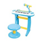 Piano Infantil Teclado com Gravador e Microfone Luz 31 Teclas Instrumento Musical Azul Meninos - Makeda