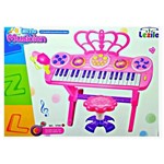 Piano Infantil Teclado Eletronico Musical Multi Instrumentos e Microfone Karaoke Luzes Rosa Menina - Makeda
