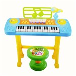 Piano Teclado Infantil Sinfonia Instrumento Musical Brinquedo Microfone Gravador e Banquinho Criança - Makeda