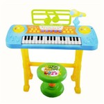 Ficha técnica e caractérísticas do produto Piano Teclado Infantil Sinfonia Instrumento Musical Brinquedo Microfone Gravador e Banquinho Criança