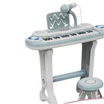 Ficha técnica e caractérísticas do produto Piano Teclado Sinfonia Infantil com Microfone Gravador Karaoke 37 Teclas com Banquinho Verde Menino - Makeda
