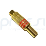 Plug Jack 6mm Fêmea RCA Metal Dourado - Vermelho