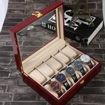 Ficha técnica e caractérísticas do produto Pr¨¢tico 10 grelhas de madeira Watch Box Jewelry Display Case Armazenamento Colec??o