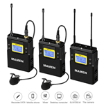 Ficha técnica e caractérísticas do produto Sistema Wireless Duplo Microfone Lapela Mamen WMIC-01 Canal UHF com 2 Transmissores e 1 Receptor P2