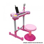 Teclado Piano Infantil Microfone Banquinho Luz Som Rosa - Mc18059-r - Mega Compras