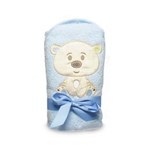 Ficha técnica e caractérísticas do produto Toalha de Banho Infantil com Capuz Bordada Urso - Azul