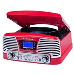 Ficha técnica e caractérísticas do produto Toca Discos Raveo Harmony Vintage Anos 50 Vermelho Bluetooth
