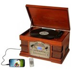 Ficha técnica e caractérísticas do produto Toca-Discos Retro Classic Sacramento Castanho,Rádio,CD Player MP3,Fita K7,USB e Cartão - Classic
