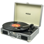 Ficha técnica e caractérísticas do produto Vitrola Toca Discos Classic Retrô Bluetooth Usb Sd Rádio Fm Grava Reproduz Bivolt Aux Prata VC-285 Vicini Original